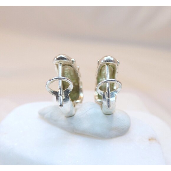 Artisan VTG Sterling Silver Half Hoop Earrings Hinged Signed - Picture 5 of 6